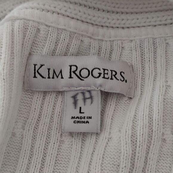 Kim Rogers White ribbed open front cardigan sweater Sz L - Picture 5 of 5
